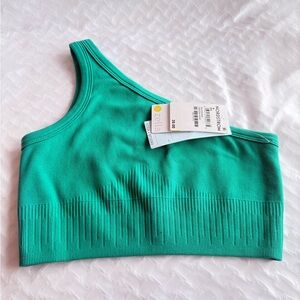 “SIZE MEDIUM” ZELLA GREEN VIVID ASYMMETRIC ONE SHOULDER SPORTS BRA